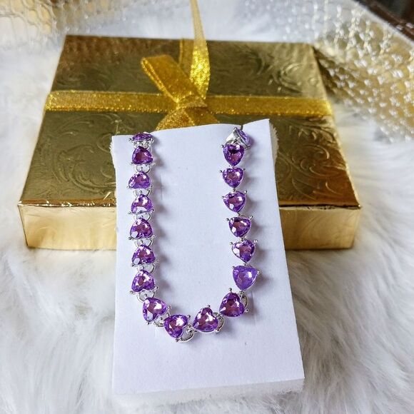 RED or PURPLE Hearts Sterling Silver Bracelet - Picture 11 of 15